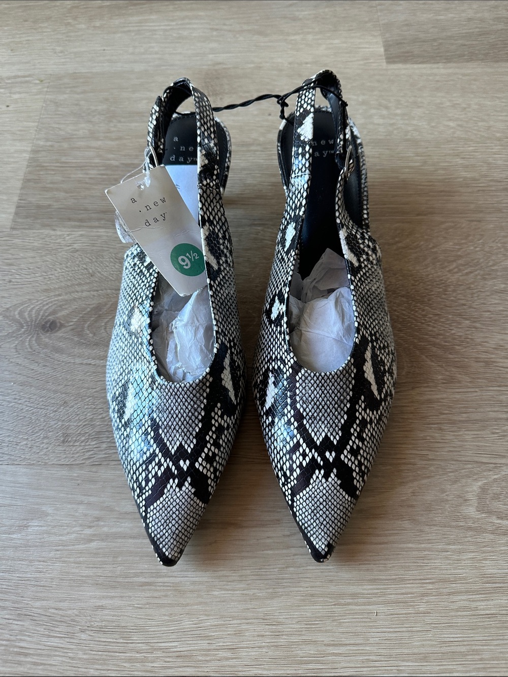 a new day Black & White Snake-Print Pointed Slingback Pumps